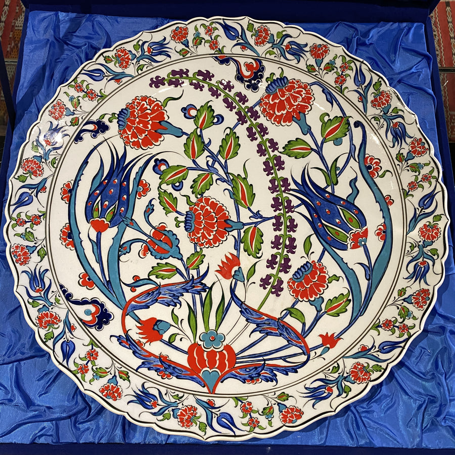 Decorative Turkish Plate, 41cm, Hand painted, Kutahya, Tulip and Carnation