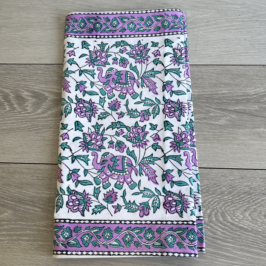 Block Printed Table Runner - Lilac Elephant