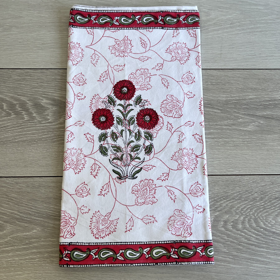 Block Printed Table Runner - Red Flower