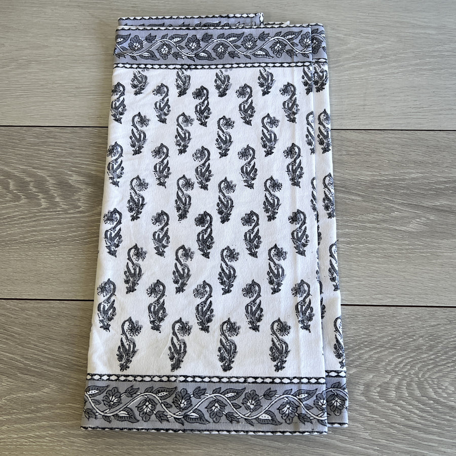 Block Printed Table Runner - Grey Flower