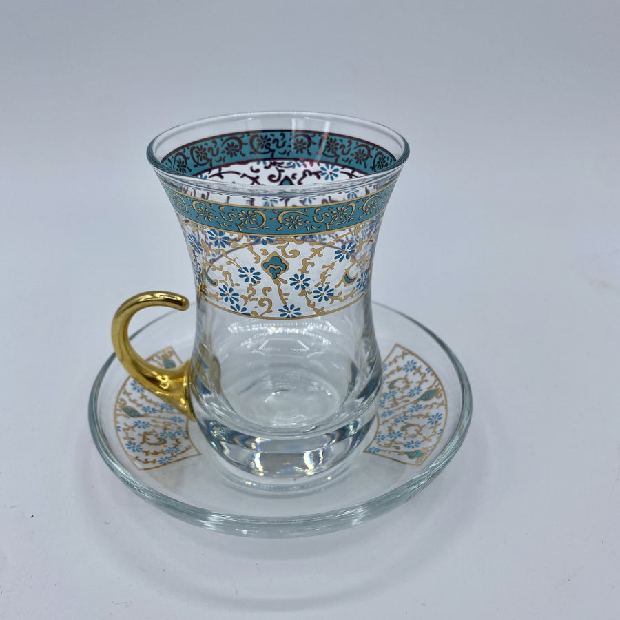 Turkish Tea Glasses - Blue/Gold