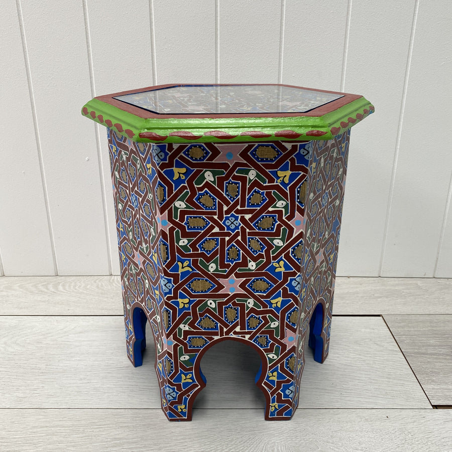 Moroccan Painted 6  Corner Side Table - Small 1