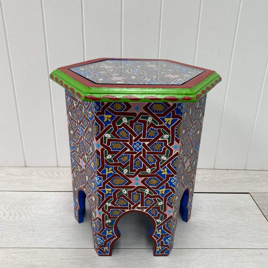 Moroccan Painted 6  Corner Side Table - Small 1