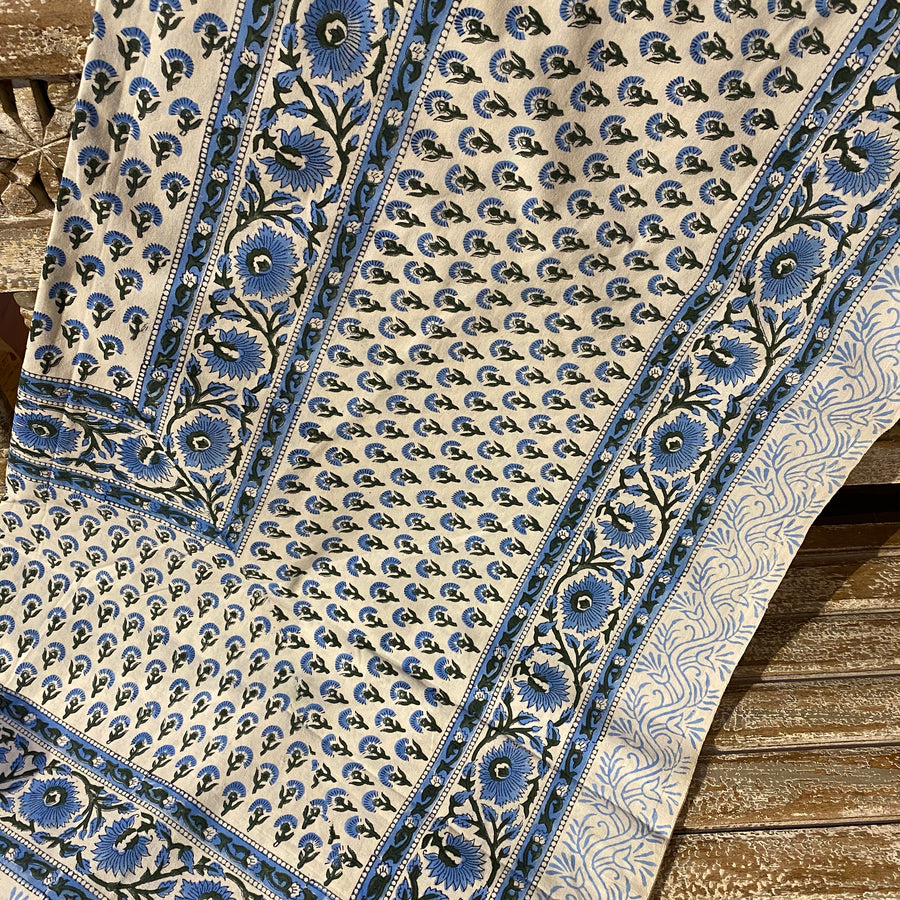Block Printed Tablecloth - Blue Petal Large