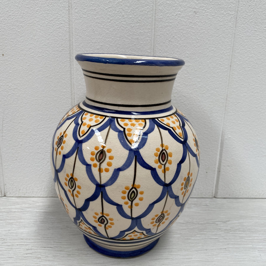 Moroccan Vase - 20cm, Blue and Yellow