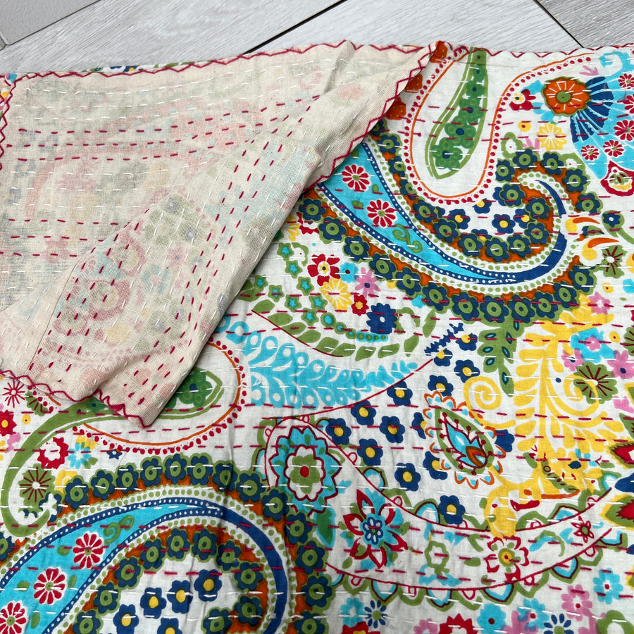 Handstitched Cotton Bedcover - Paisley