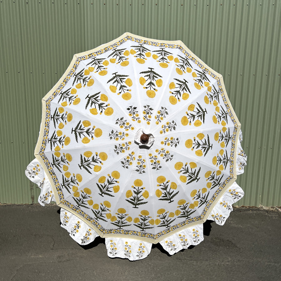 Hand Block Printed Parasol Umbrella - Yellow Marigold