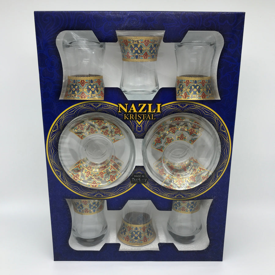 Turkish Tea Glasses - Red, Blue and Gold