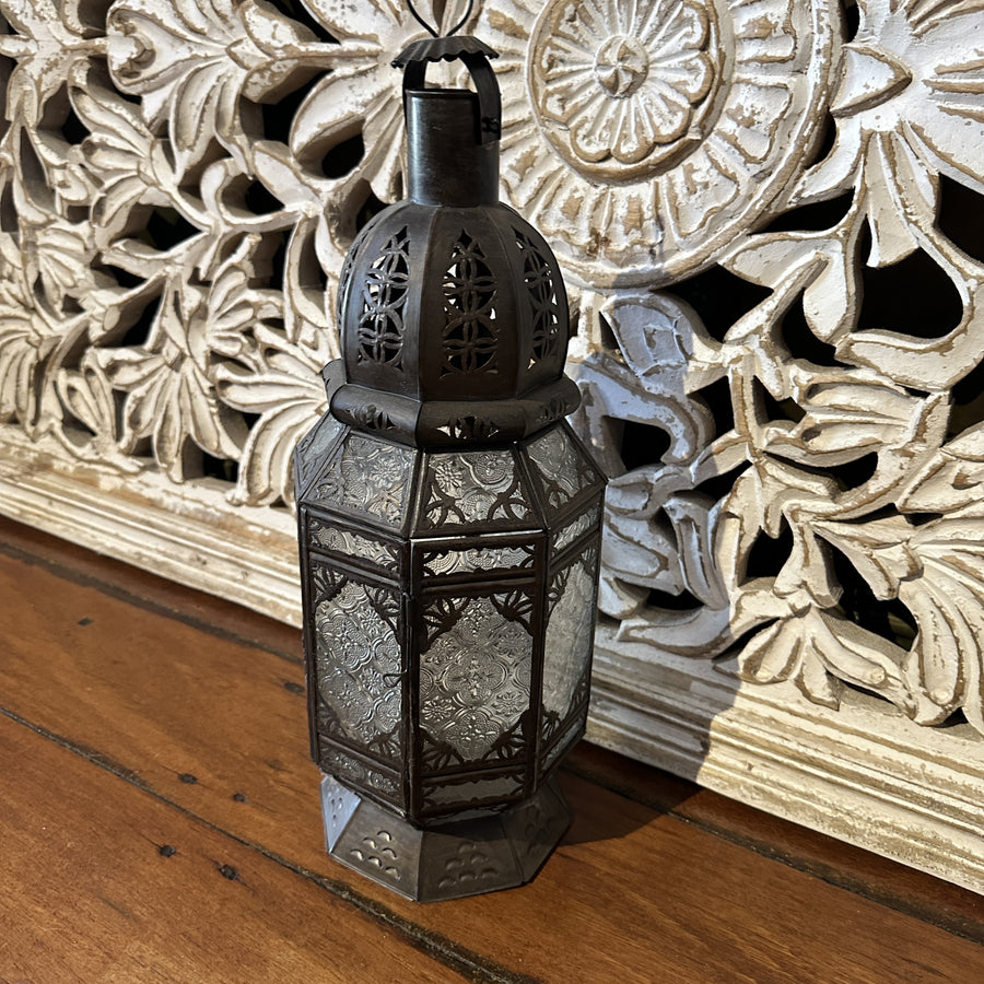 Moroccan Standing Lantern - 46cm, clear etched