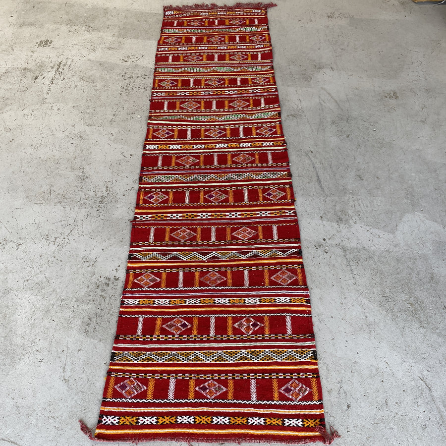 Moroccan Hall Runner - Berber Kilim, Red and Green