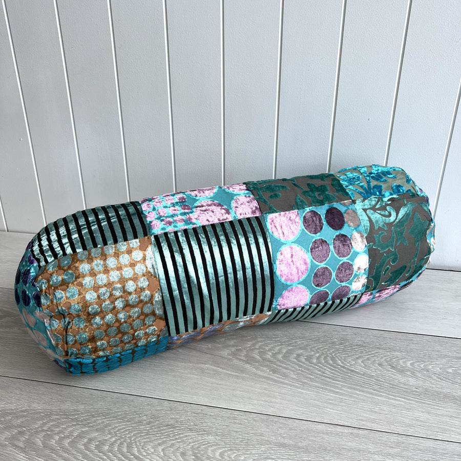 Velvet Patchwork Bolster - Turquoise