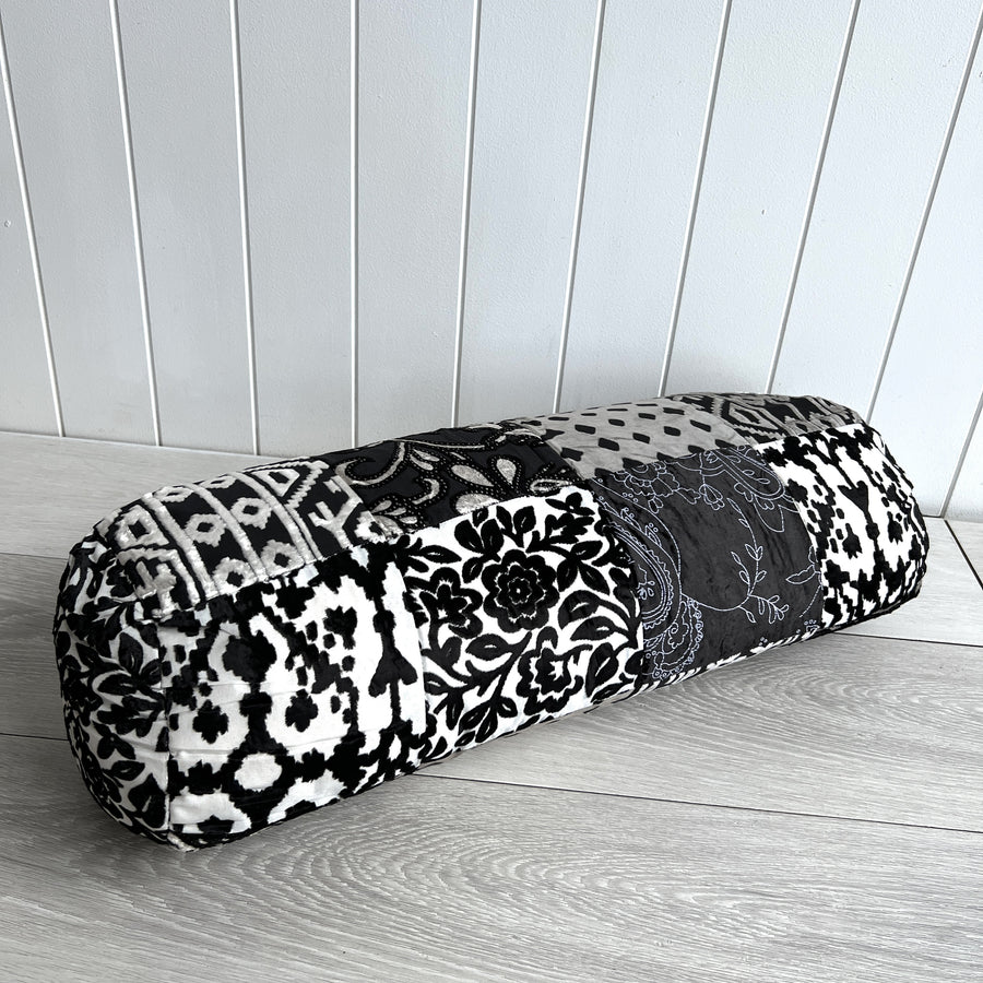 Velvet Patchwork Bolster - Black & Silver