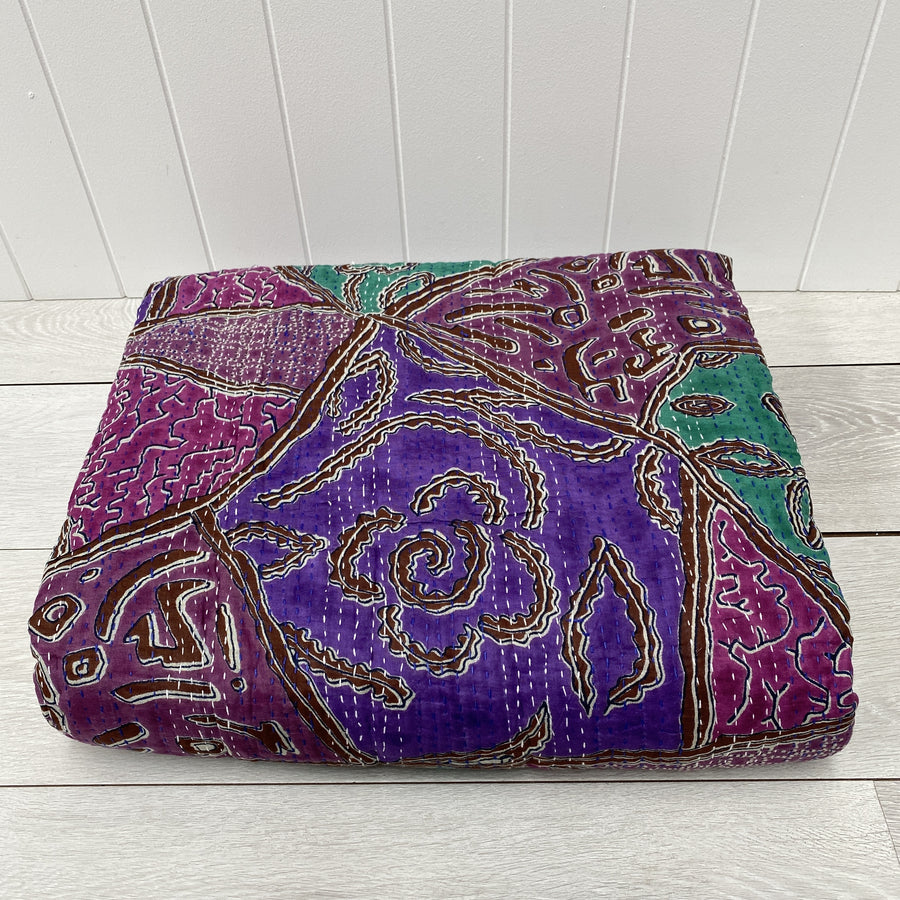 Indian Cotton Quilt - Purple and Green