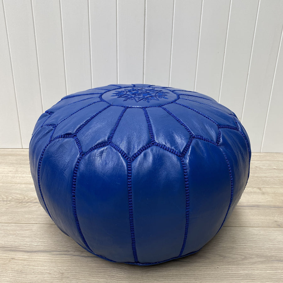 Moroccan Leather Ottoman - Navy