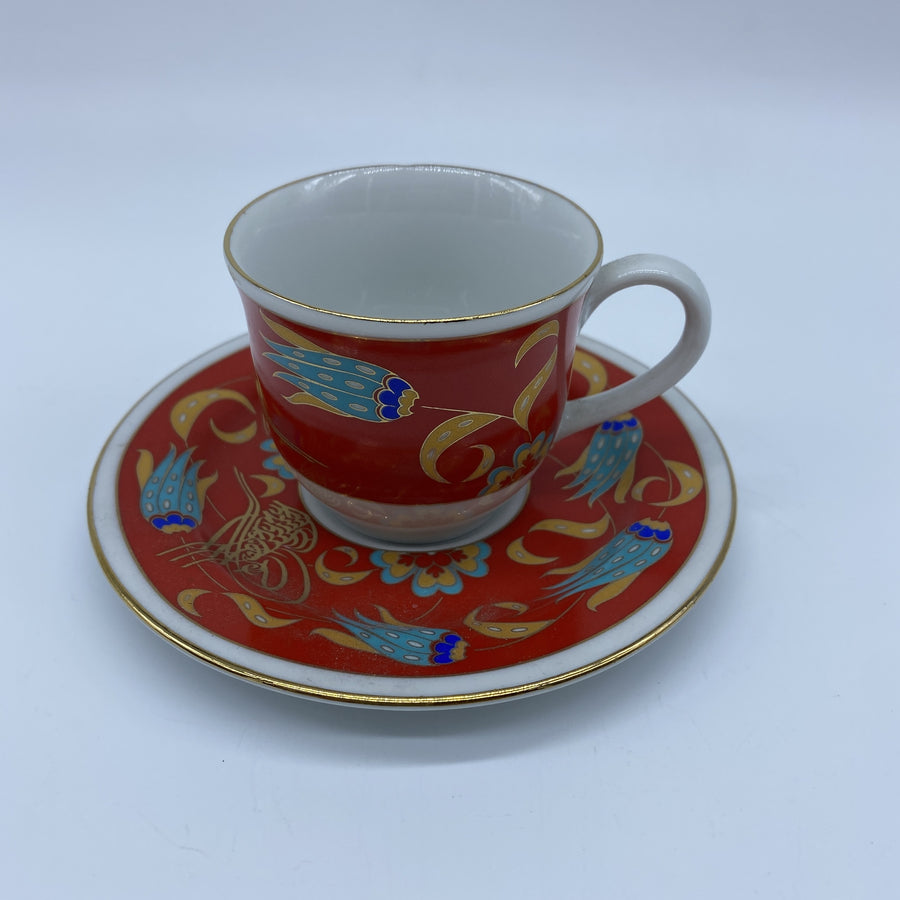 Turkish Coffee Cup - Red and Blue Tulip